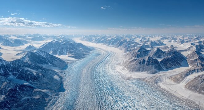 Melting glaciers in a polar region showcasing rugged ice formations and flowing ice masses amid climate change effects