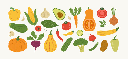 Obraz premium Set of illustrated vegetables. Healthy vegetarian food, salad