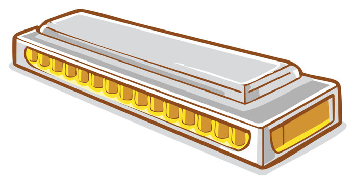 Classic silver and gold harmonica musical instrument vector illustration