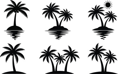 Fototapeta premium Black and white palm trees island illustration Vector