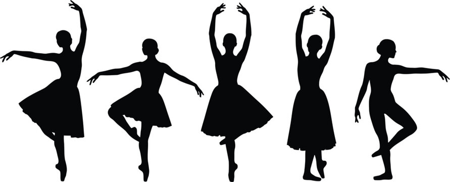 Elegant ballet dancers a vector art collection showcasing graceful poses and dynamic movement in silhouette form