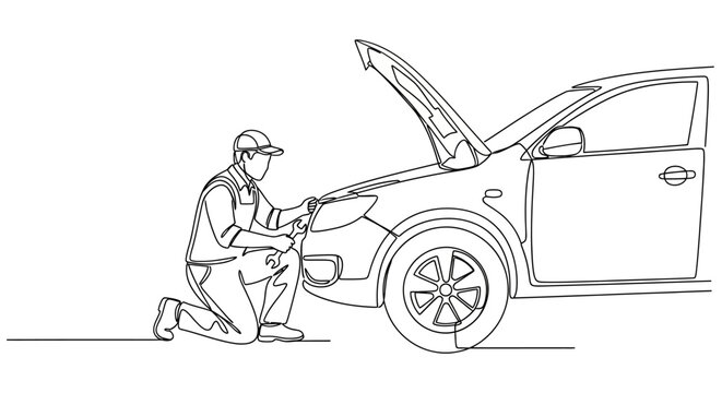 Mechanic checking car engine problems.