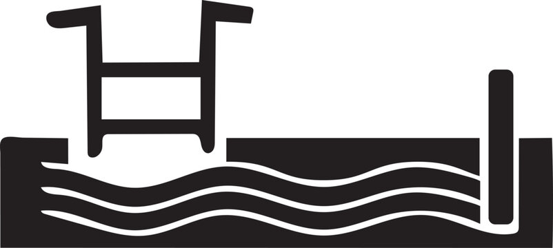 Swimming pool ladder and water waves in a simple graphic design