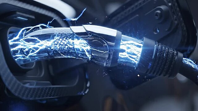 Electric car charging plug with blue lightning
