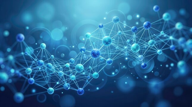 Abstract illustration of a network of molecules, science, and connections.