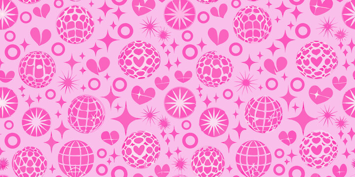 retro disco ball pattern in pink and white