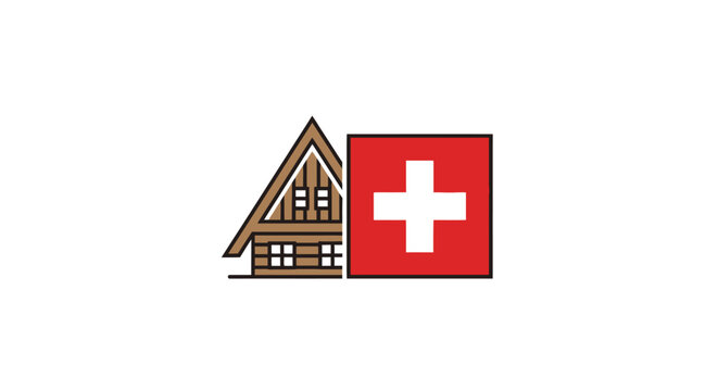 Swiss chalet house with cross logo.
