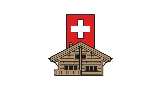 Swiss chalet house with flag.