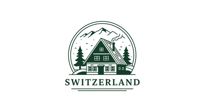 Swiss chalet house mountain logo.