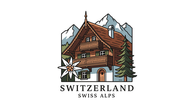 Traditional Swiss Alps Mountain House.
