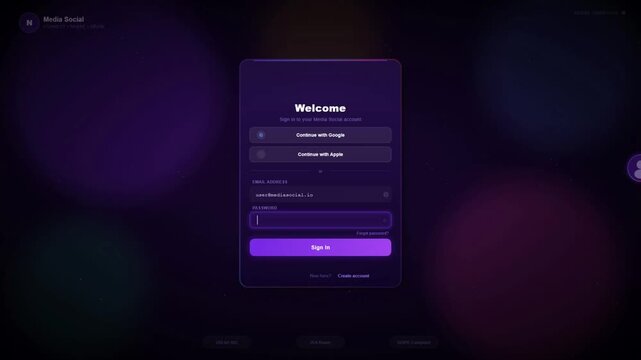 Social media network user account login sign in web form interface