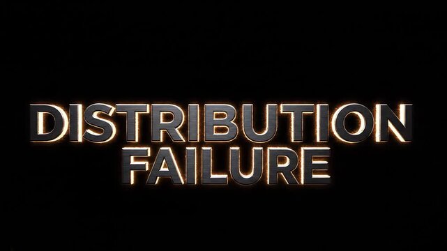 Dramatic 3D Text Animation Distribution Failure with Glowing Light Effects and Lens Flares