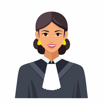 Female lawyer in formal robes and white jabot smiling confidently for legal profession representation