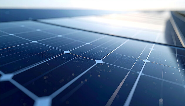Solar Panels Generating Power: An array of solar panels gleams under the bright sun, a symbol of sustainable energy, innovation, and a commitment to a cleaner, greener future.