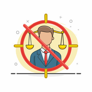 Man in Suit with Scales of Justice Crossed Out in Target Symbol Illustrating Injustice or Unfairness