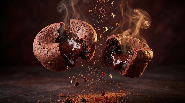 Chocolate lava cake with hot liquid center and steam