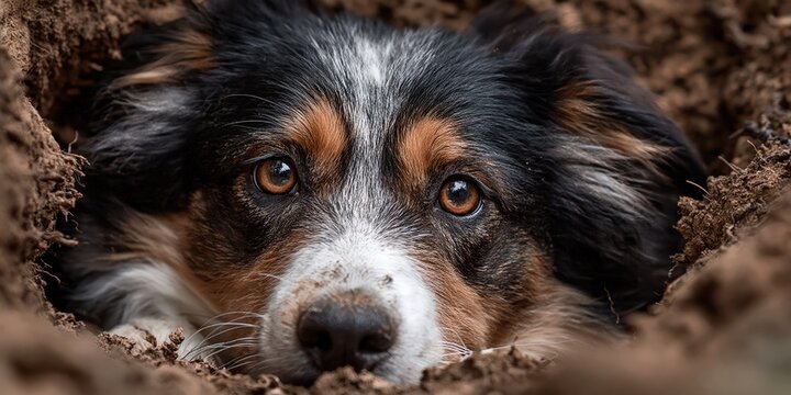 dog digging in a hole in the yard