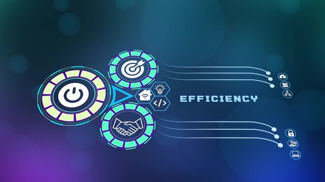Operational efficiency and productivity optimization concept with technical gear interface and smart workflow management icons.
