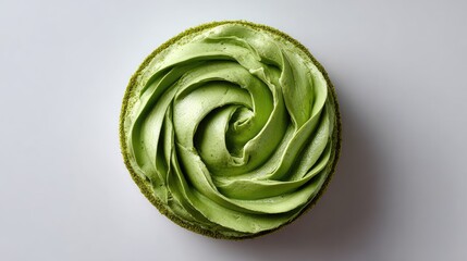 Fototapeta premium Beautifully crafted green dessert with elegant swirl design on top, showcasing the vibrant color and smooth texture, perfect for food photography and culinary arts