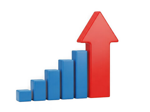 Illustration of ascending bar graph with red arrow
