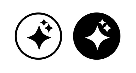 Fototapeta premium Black sparkle star icons set with circle outline and solid shape on white background