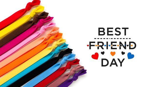 Best friend day background with colorful fabric hair ties isolated on white background