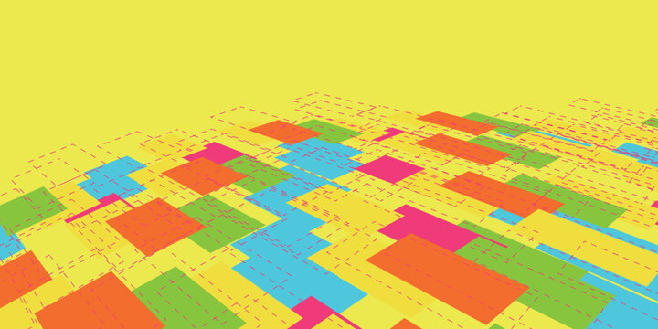 Abstract geometric pattern with colorful rectangles and dashed lines