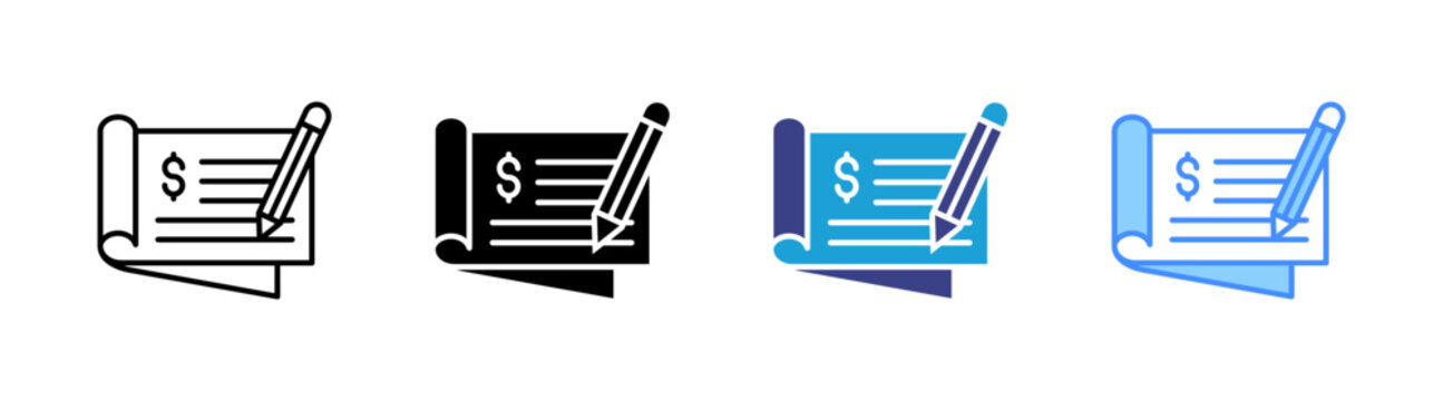 Checkbook icon set multiple style collection	