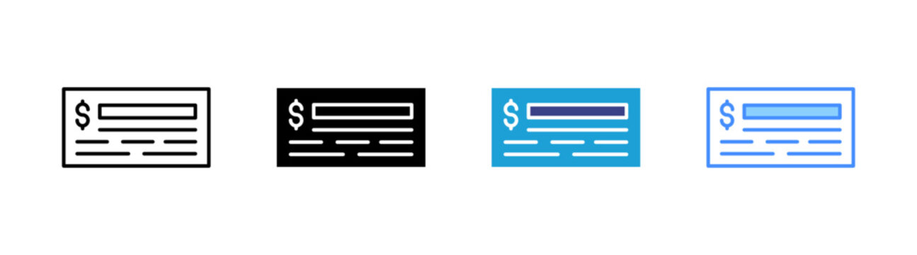 Bank Check icon set multiple style collection	
