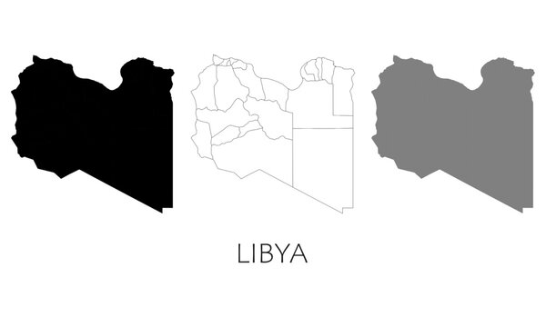 Libya map in high quality (black, white, grey)