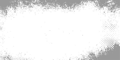 Obraz premium Abstract black grunge vector design featuring a dark ink splash frame and dirty paint texture with winter snowflake patterns and spray drops on a light background