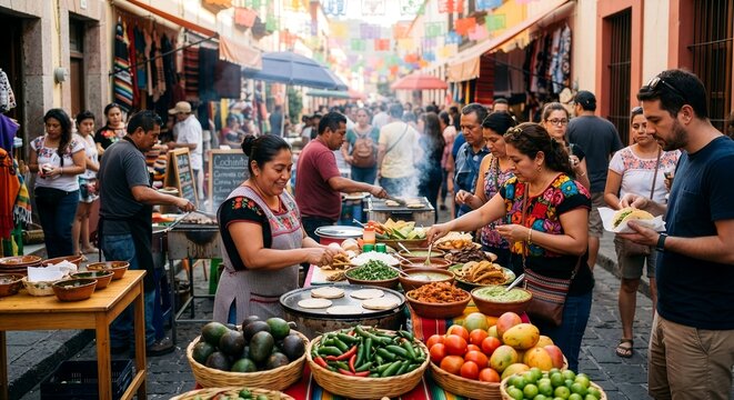 Authentic Mexican Street Taco Fiesta Scene with Fresh Tacos al Pastor and Cultural Atmosphere
