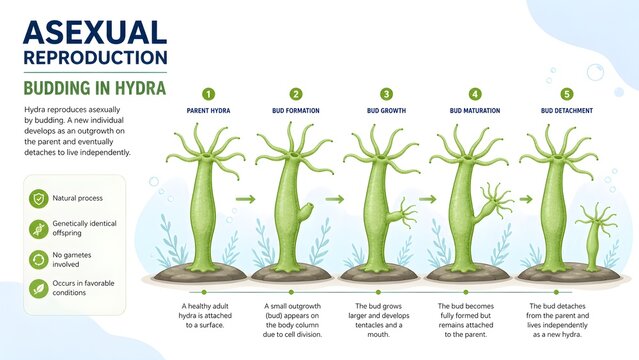 Asexual Reproduction Budding in Hydra Scientific Process Vector Illustration