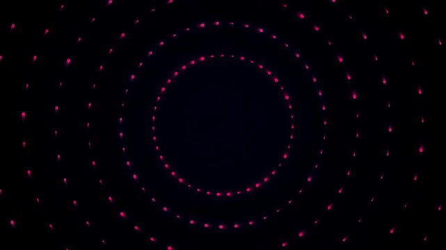 Futuristic 4K video background featuring 6 circular neon lights in Vibrant and Vibrant colors. Captured from a center perspective with smooth glowing particles. Perfect for sci-fi, music, technology, 