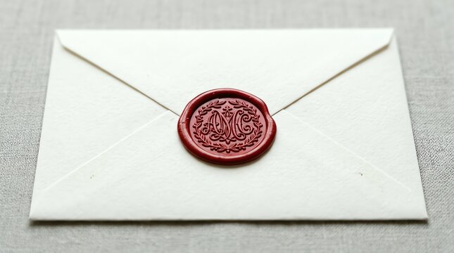 Elegant White Envelope with Red Wax Seal Monogram Amc for Formal Correspondence