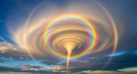 Naklejka premium Spectacular Tornado with Vibrant Rainbow and Cloud Formation in the Sky.