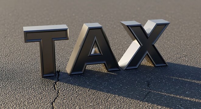 3d render of the word tax standing on a cracked asphalt road surface