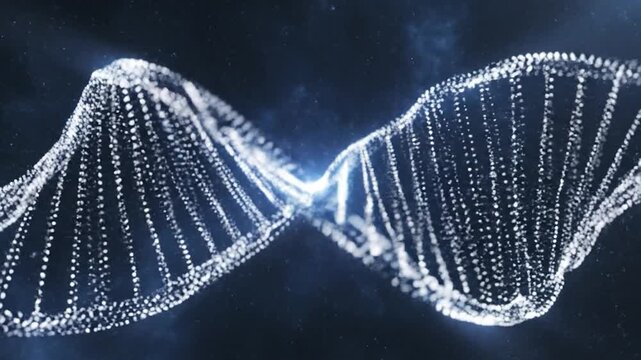 Glowing DNA double helix structure illustration.