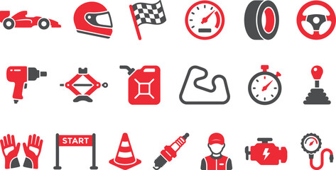 Racing icons represent speed, automotive tools, safety gear, and competitive track elements. © Septarim