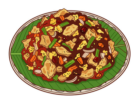 Sri lankan kottu roti chopped flatbread with vegetables vector illustration