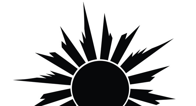 A black sun symbol with rays extending outwards