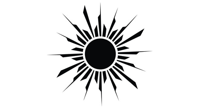 A black sun symbol with rays extending outwards
