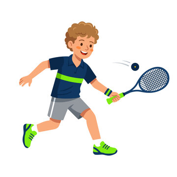 Teenage boy playing squash sport flat design