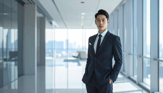 Confident businessman in office corridor