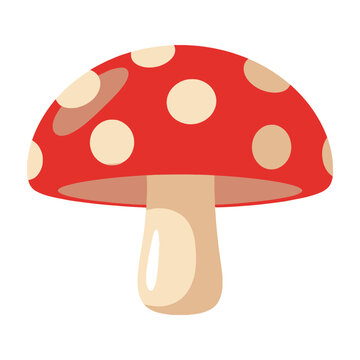 Red mushroom with white spots on cap isolated on white background