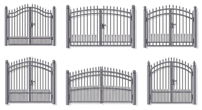 Set of Six Ornamental Iron Gates with Arched Designs.