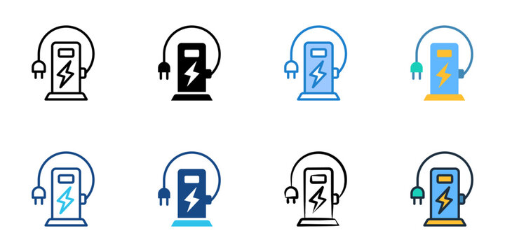 EV charger icons set multiple style collection. Editable stroke 
