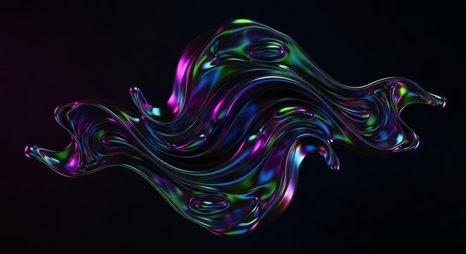 Abstract colorful flowing liquid with vibrant neon hues on black background.