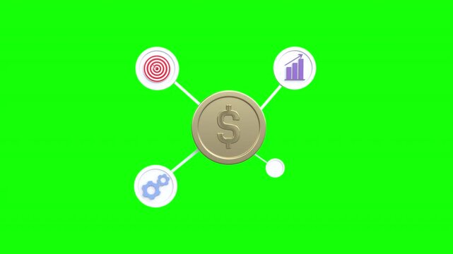 gold coin around graph target concept Loop 3d animation with Alpha Channel