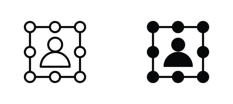 Minimalist user profile icon set, black outline and solid person avatar symbols, digital identity and account management vector graphics